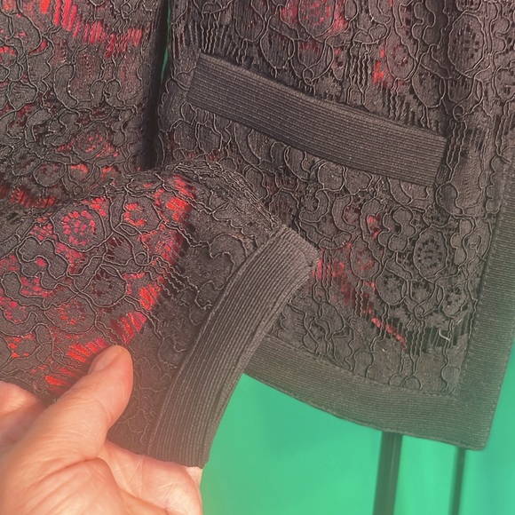 S Women's Black/Red Open Front Office Work Business Casual CropSuit BlazerJacket - Picture 4 of 8